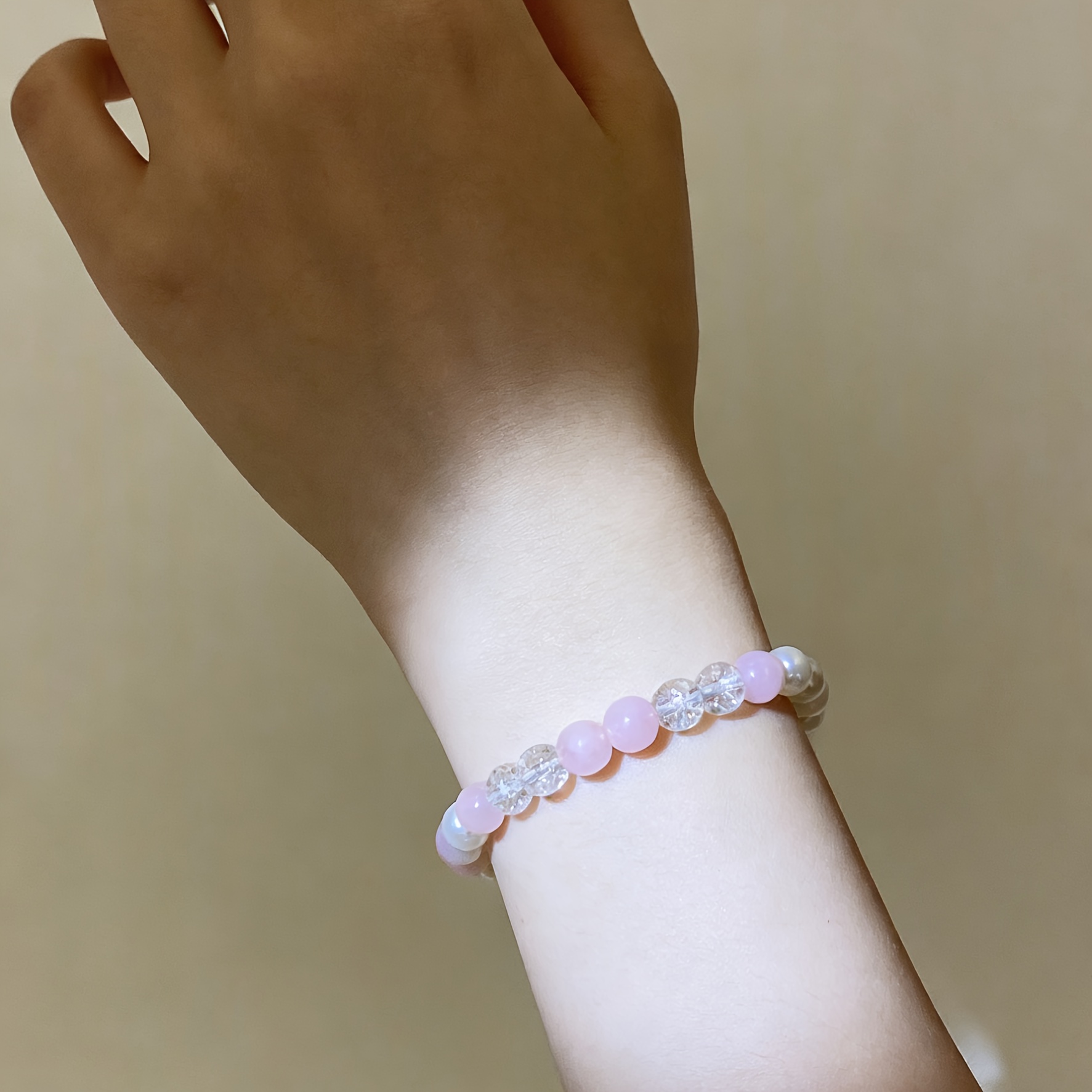 Artificial Pink Crystal Flower Pearl Bracelet, Light Luxury Gift